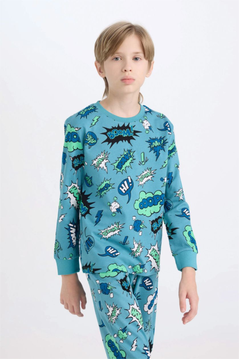 GARÇONS Bleu Ensemble Pyjama à motifs Top à manches longues et Bas à taille élastique pour Fille