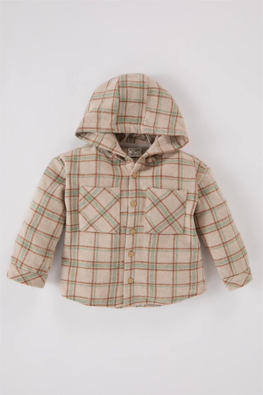 BABY BOY Beige Baby Boy Hooded Plaid Flannel Shirt