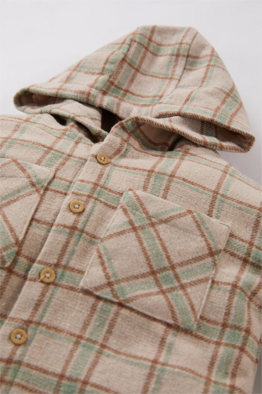 BABY BOY Beige Baby Boy Hooded Plaid Flannel Shirt
