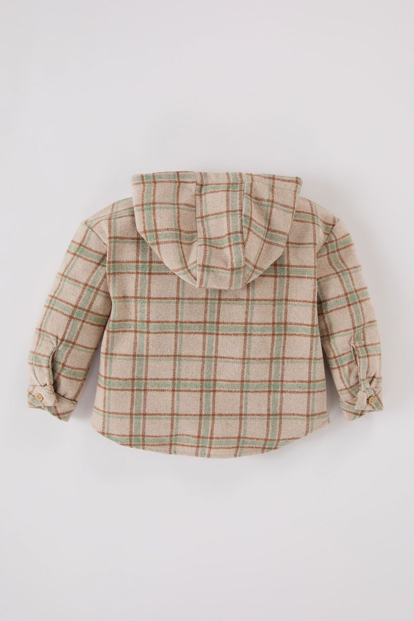BABY BOY Beige Baby Boy Hooded Plaid Flannel Shirt