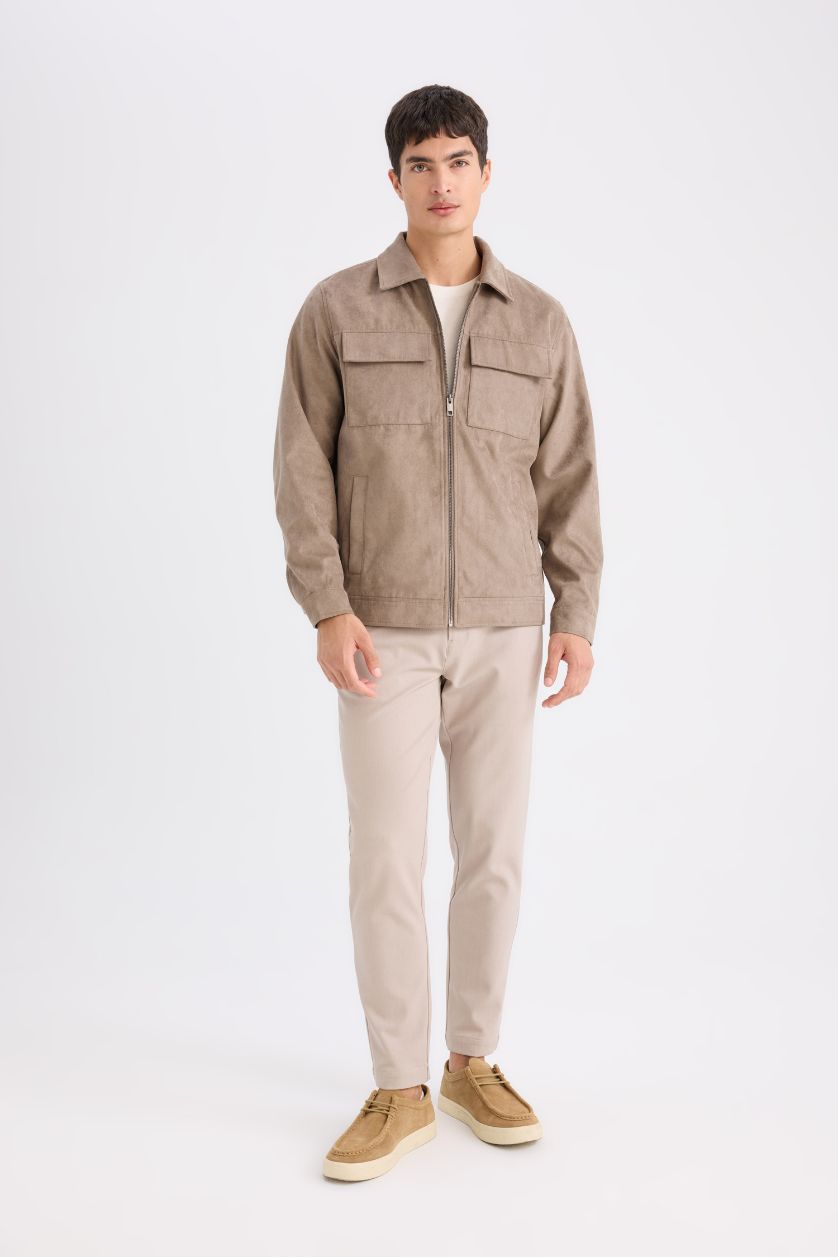 Erkek Vizon Slim Fit Dar Kesim Gömlek Yaka Fermuarlı Mevsimlik Baharlık Mont