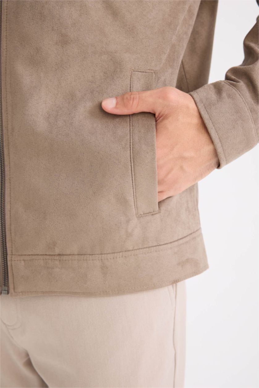 Erkek Vizon Slim Fit Dar Kesim Gömlek Yaka Fermuarlı Mevsimlik Baharlık Mont