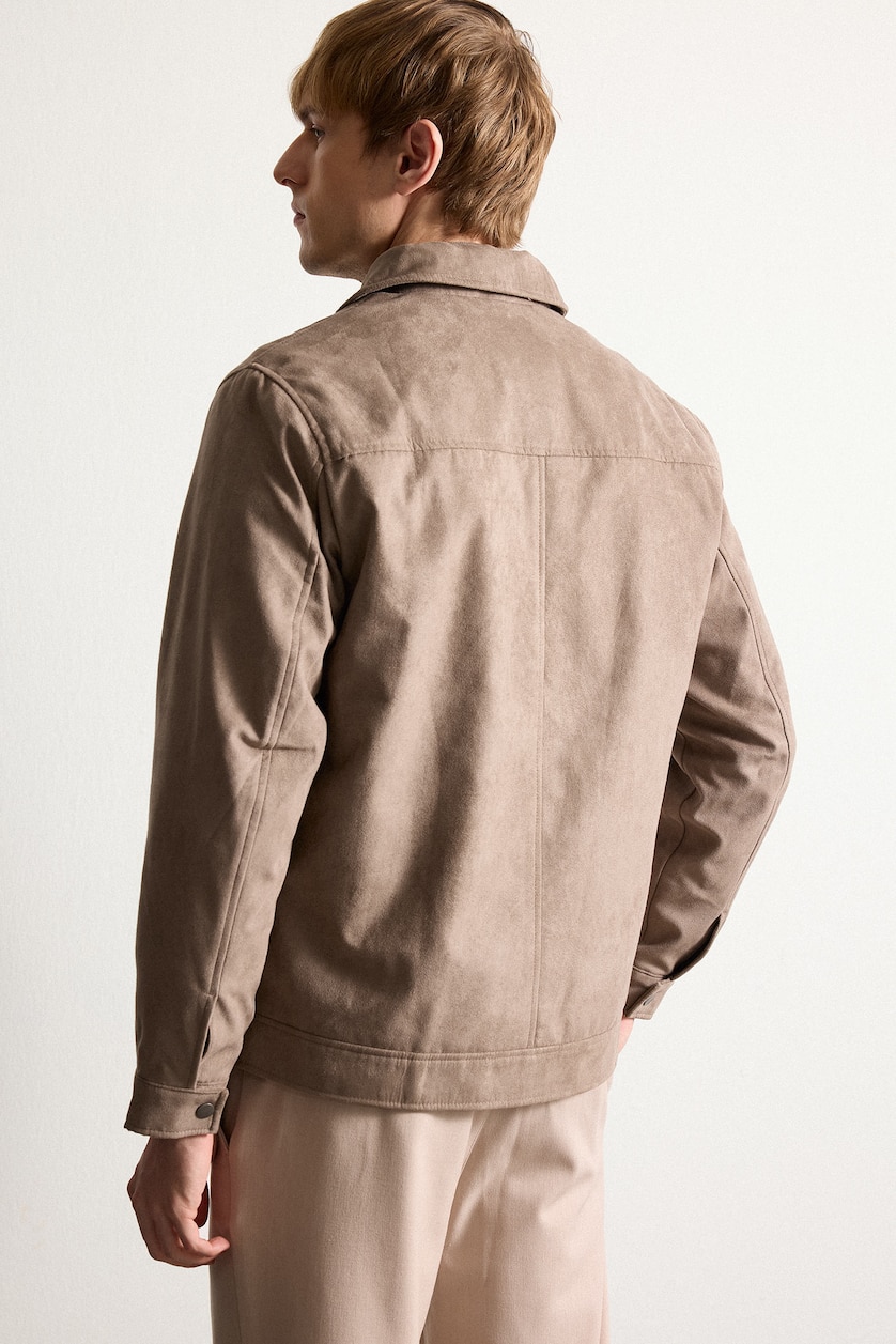 Erkek Vizon Slim Fit Dar Kesim Gömlek Yaka Fermuarlı Mevsimlik Baharlık Mont