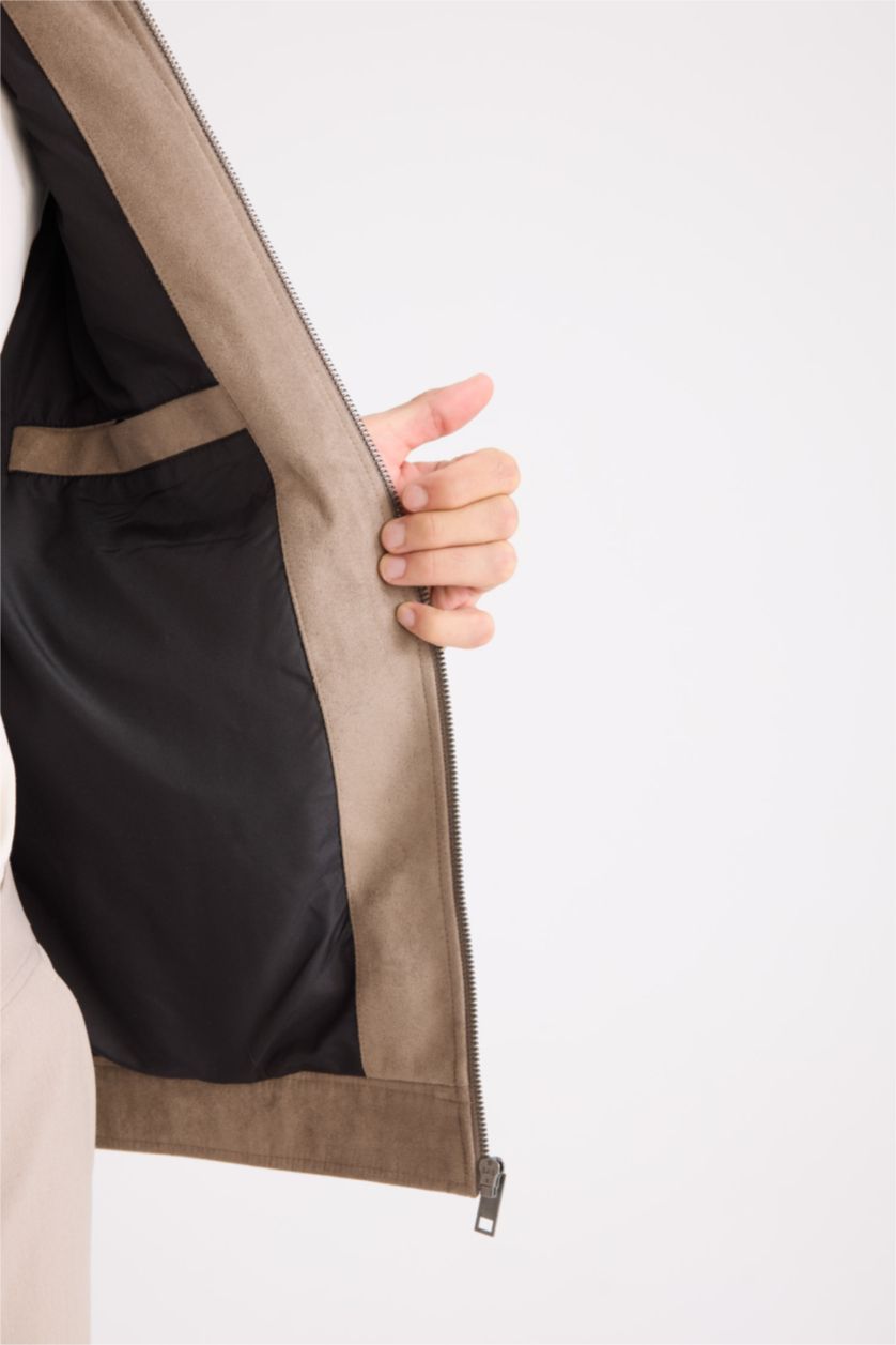 Erkek Vizon Slim Fit Dar Kesim Gömlek Yaka Fermuarlı Mevsimlik Baharlık Mont