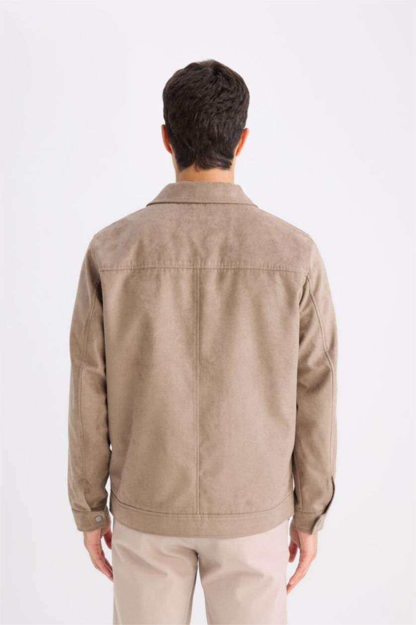 Erkek Vizon Slim Fit Dar Kesim Gömlek Yaka Fermuarlı Mevsimlik Baharlık Mont