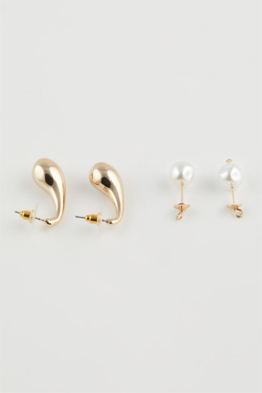 Kadın Altın Kadın 2'li İncili Gold Küpe