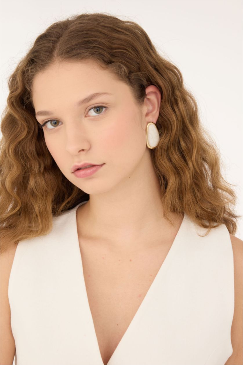 Kadın Beyaz Kadın Beyaz Taşlı Gold Küpe