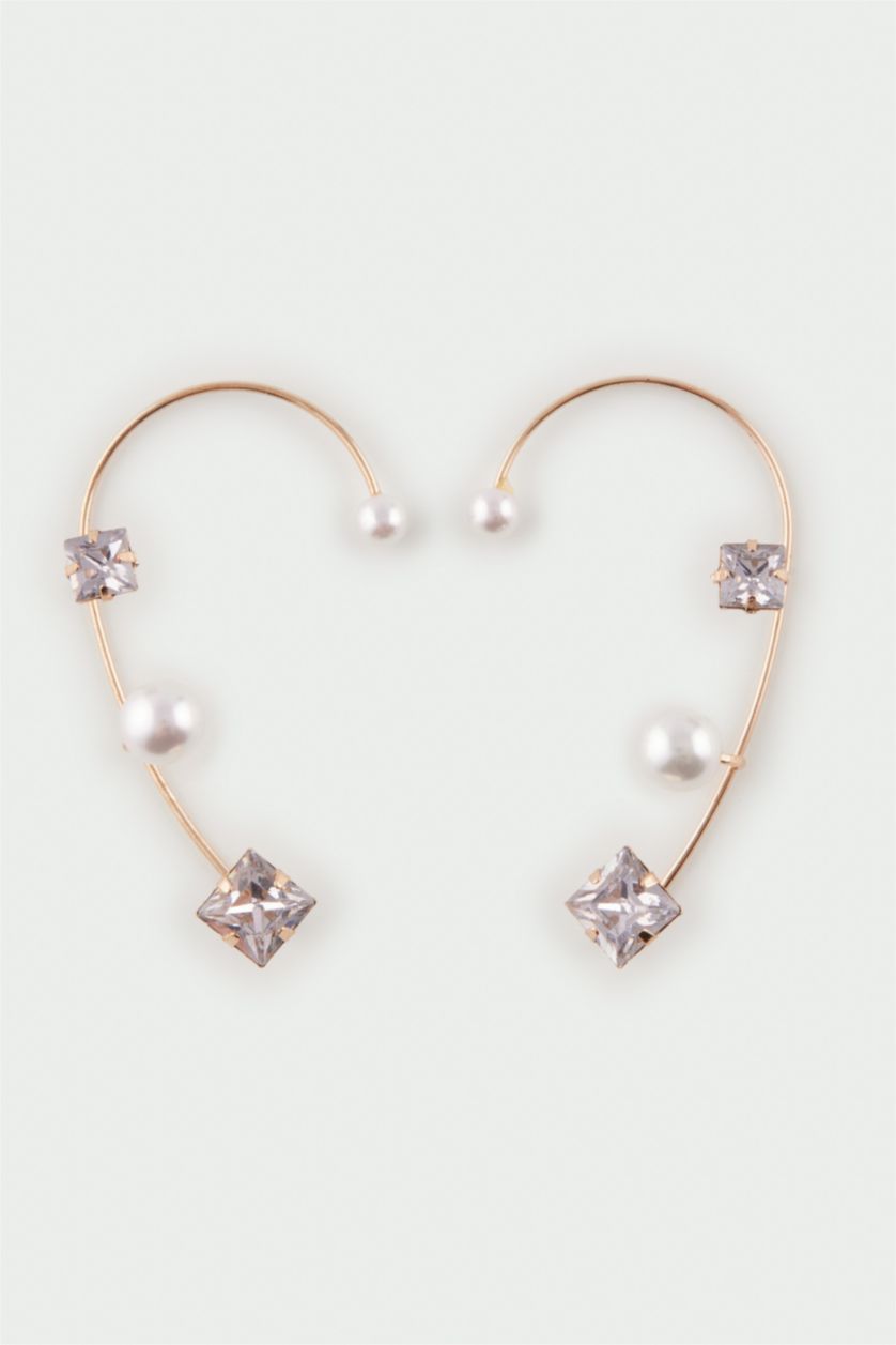 Kadın Beyaz Kadın Taşlı İncili Gold Küpe