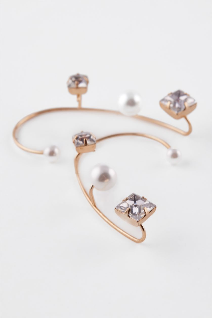 Kadın Beyaz Kadın Taşlı İncili Gold Küpe