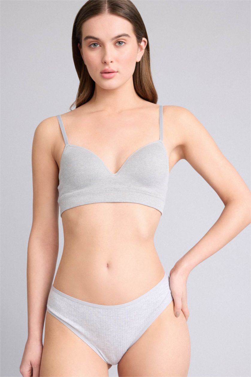 Woman Grey Melange Ribbed 3 Piece Panties