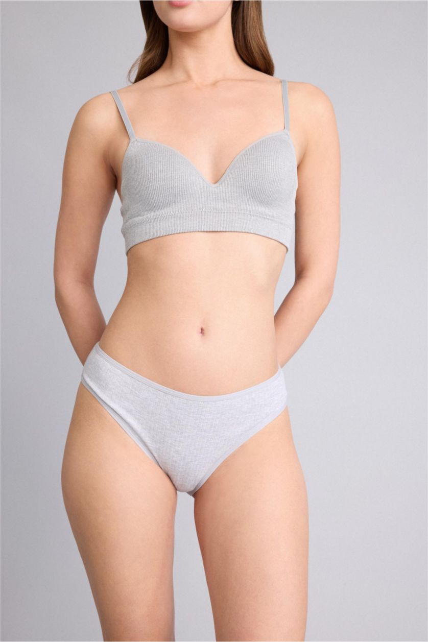 Woman Grey Melange Ribbed 3 Piece Panties