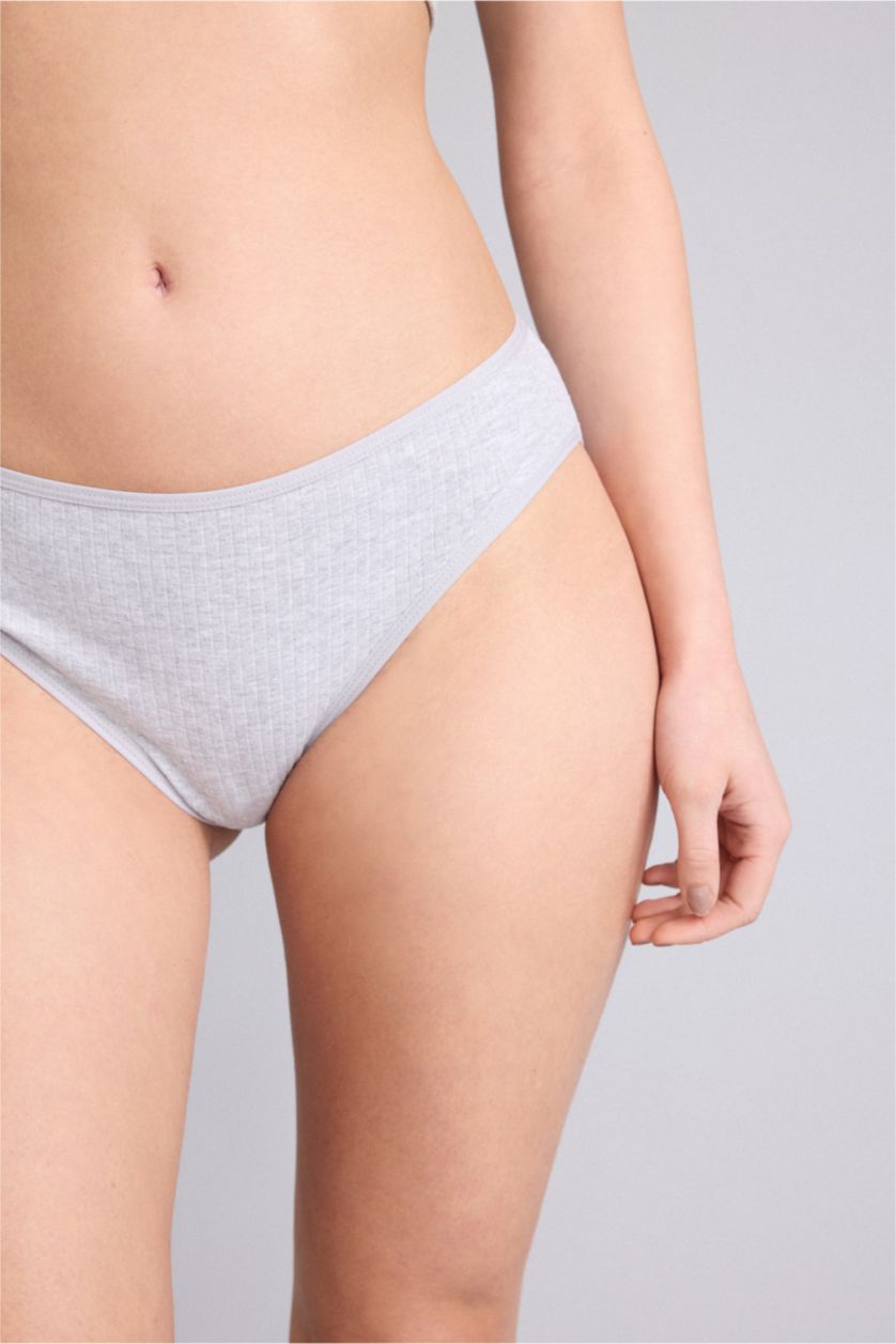 Woman Grey Melange Ribbed 3 Piece Panties