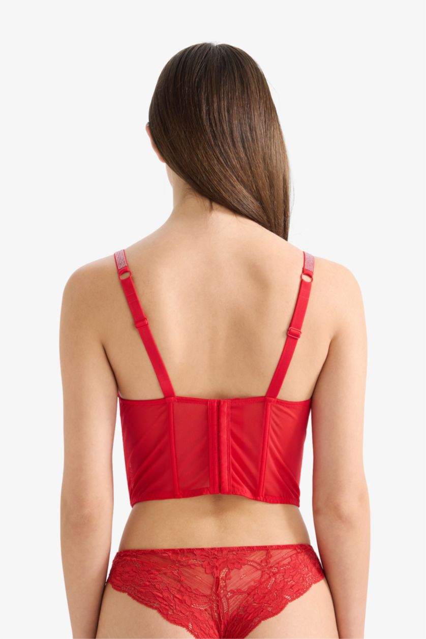 نساء أحمر حمالة الصدر بوش أب كامل بالدانتيل حشو إضافي