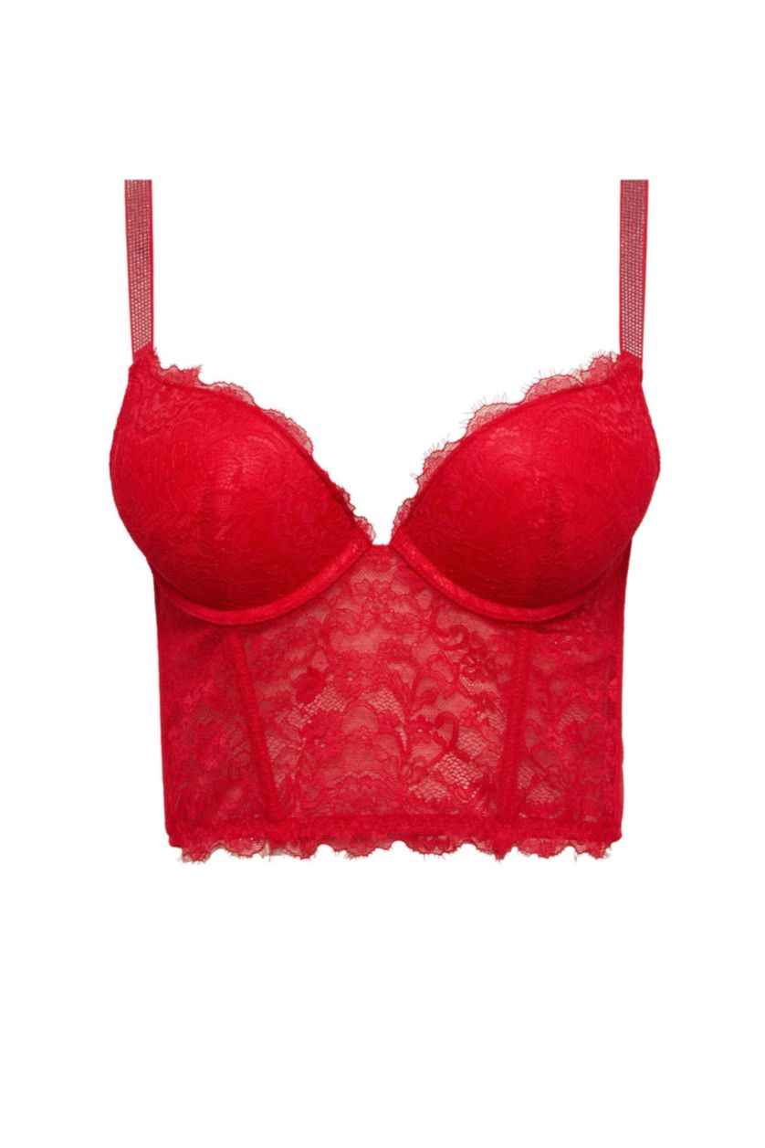 نساء أحمر حمالة الصدر بوش أب كامل بالدانتيل حشو إضافي