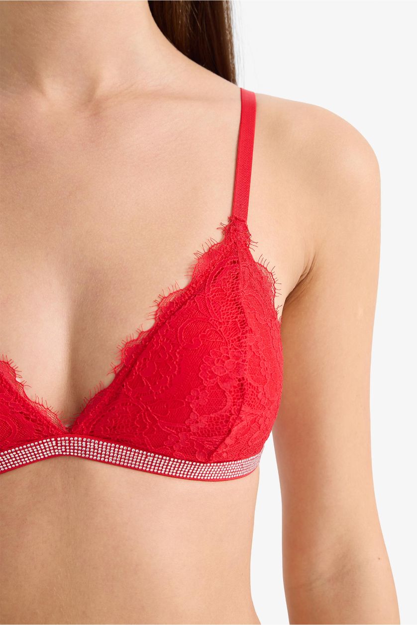 Kadın Kırmızı Dantelli Çıkarılabilir Pedli Kırmızı Bra