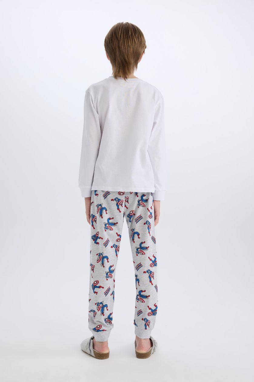 Erkek Çocuk - Genç Erkek Beyaz Pijama Takımı Marvel Comics Uzun Kollu Üst Uzun Alt Erkek Çocuk