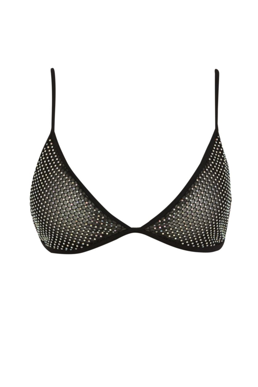 Kadın Siyah Simli Pedsiz Tül Siyah Bra