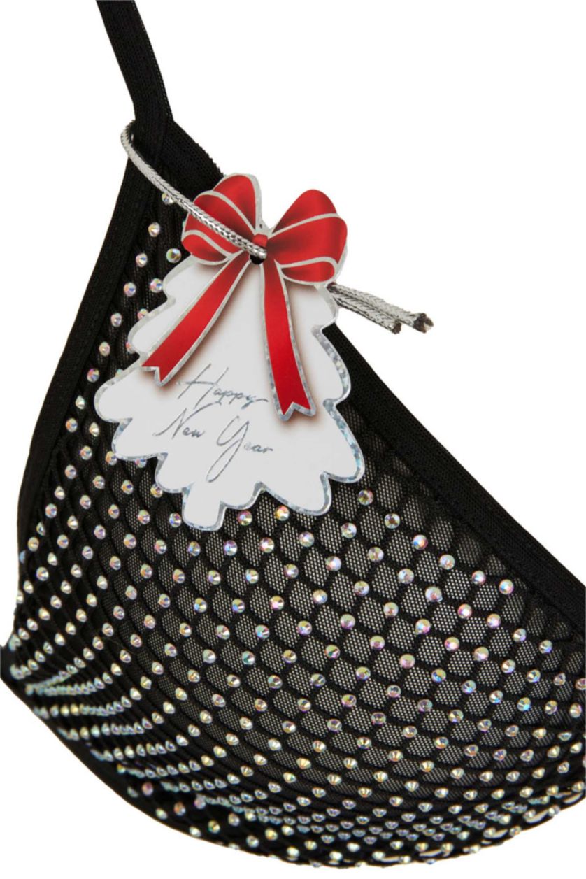 Kadın Siyah Simli Pedsiz Tül Siyah Bra