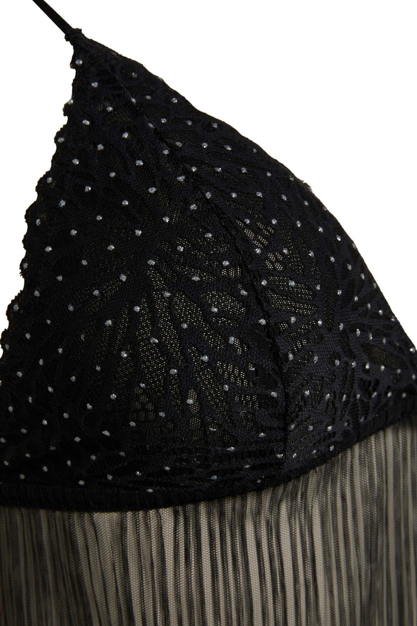 Kadın Siyah Dantel Detaylı Babydoll