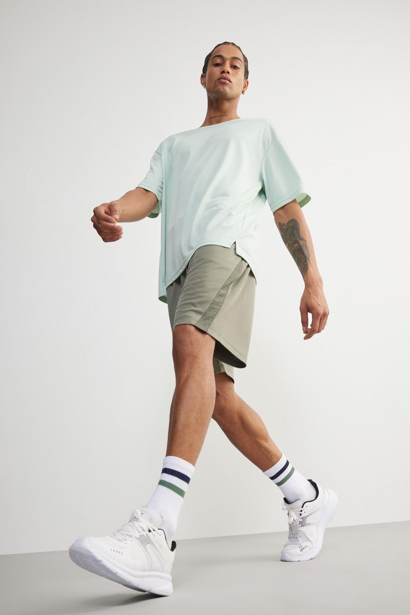 Erkek Haki Standart Fıt Sporcu Kısa Paça Şort