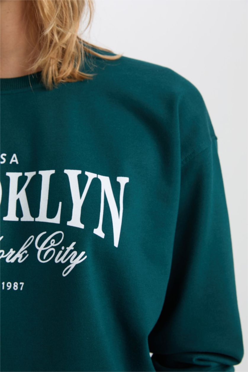 WOMAN Dark Green Regular Fit Thin Sweatshirt Fabric Sweatshirt