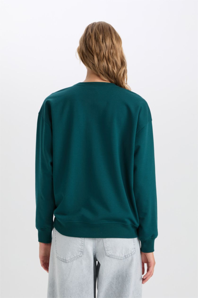 WOMAN Dark Green Regular Fit Thin Sweatshirt Fabric Sweatshirt