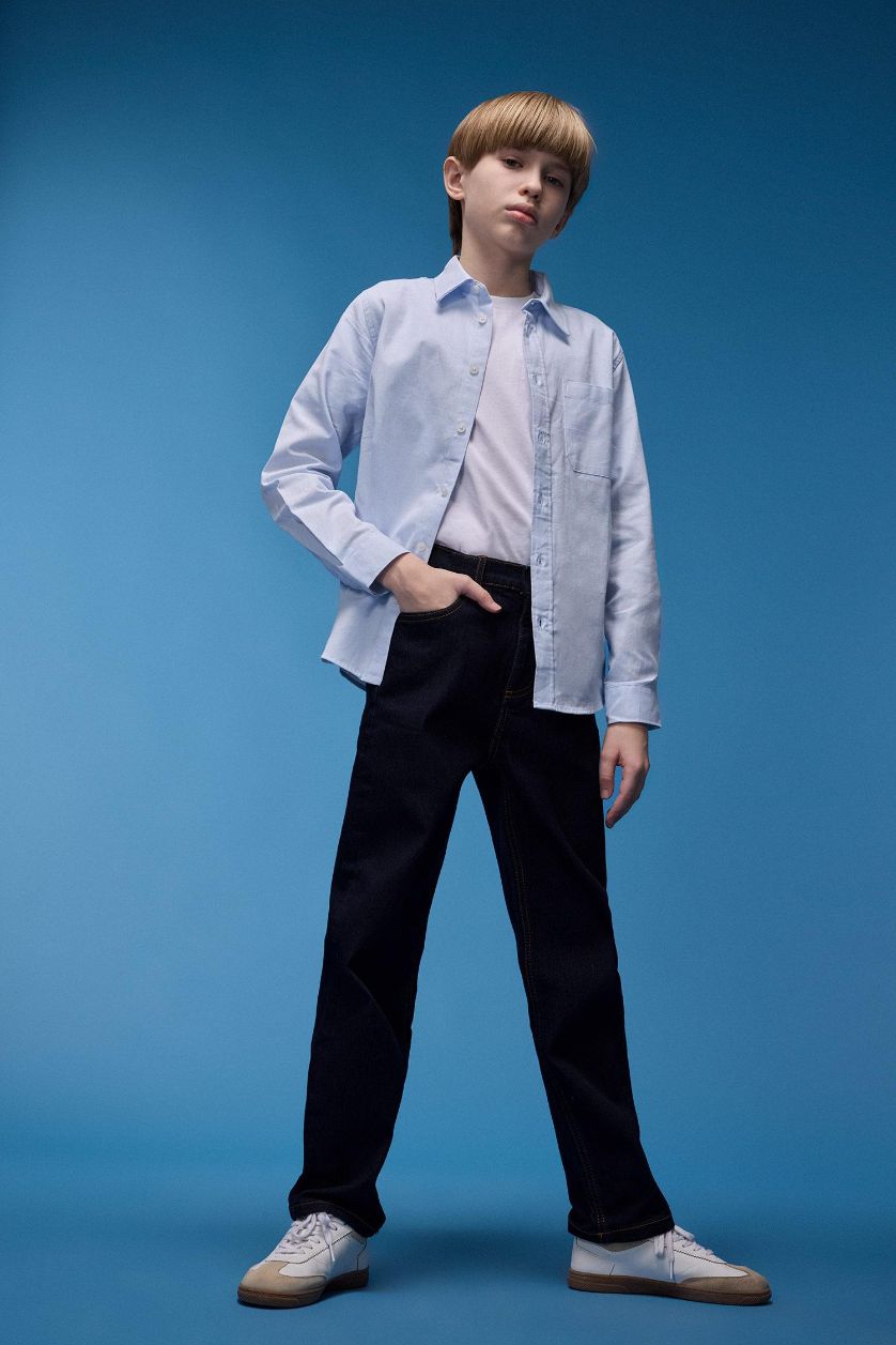 Erkek Çocuk - Genç Erkek Koyu Mavi Straight Fit Düz Paça Jean Pantolon Erkek Çocuk