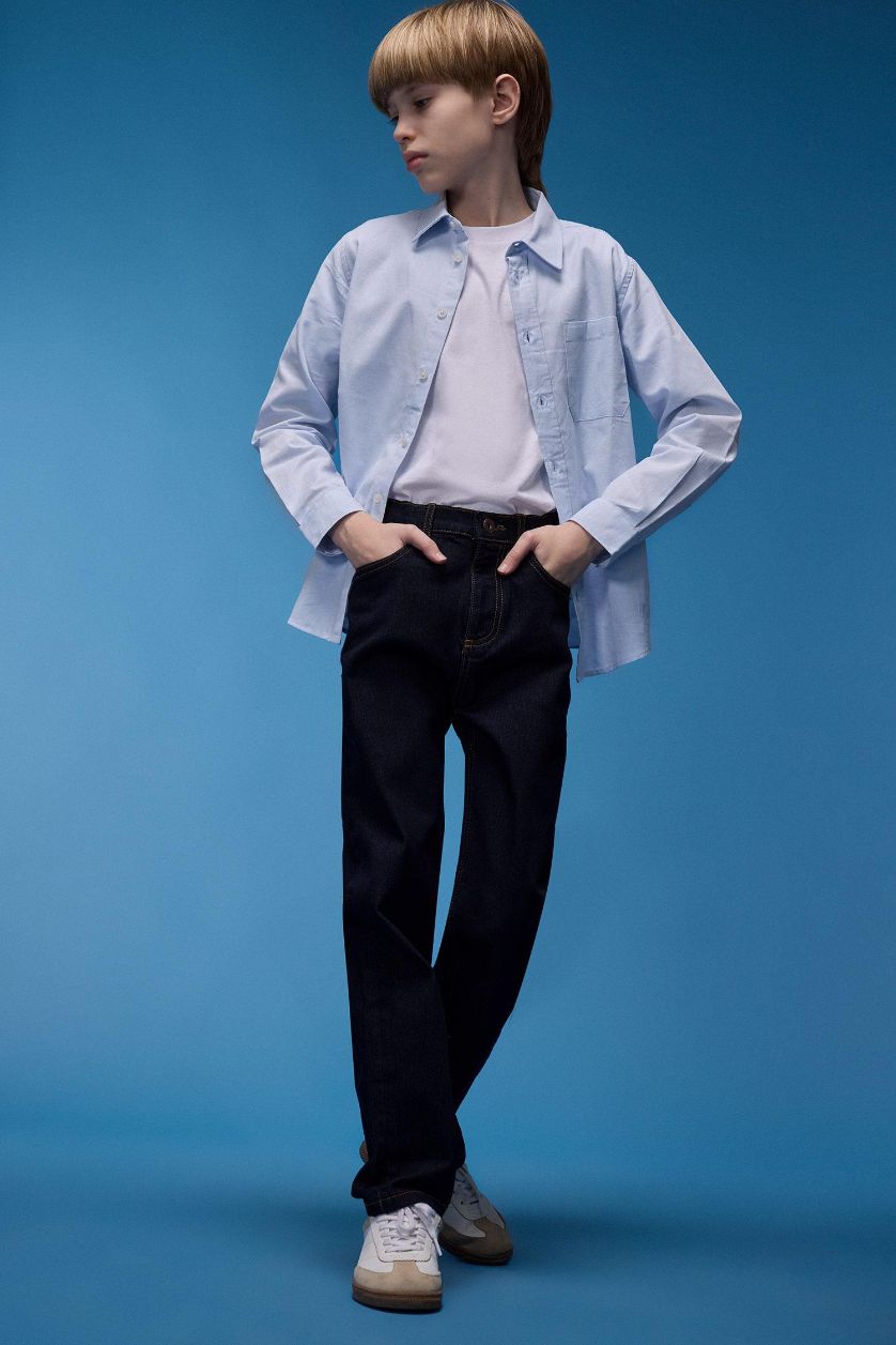 Erkek Çocuk - Genç Erkek Koyu Mavi Straight Fit Düz Paça Jean Pantolon Erkek Çocuk