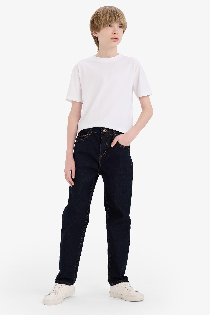 Erkek Çocuk - Genç Erkek Koyu Mavi Straight Fit Düz Paça Jean Pantolon Erkek Çocuk