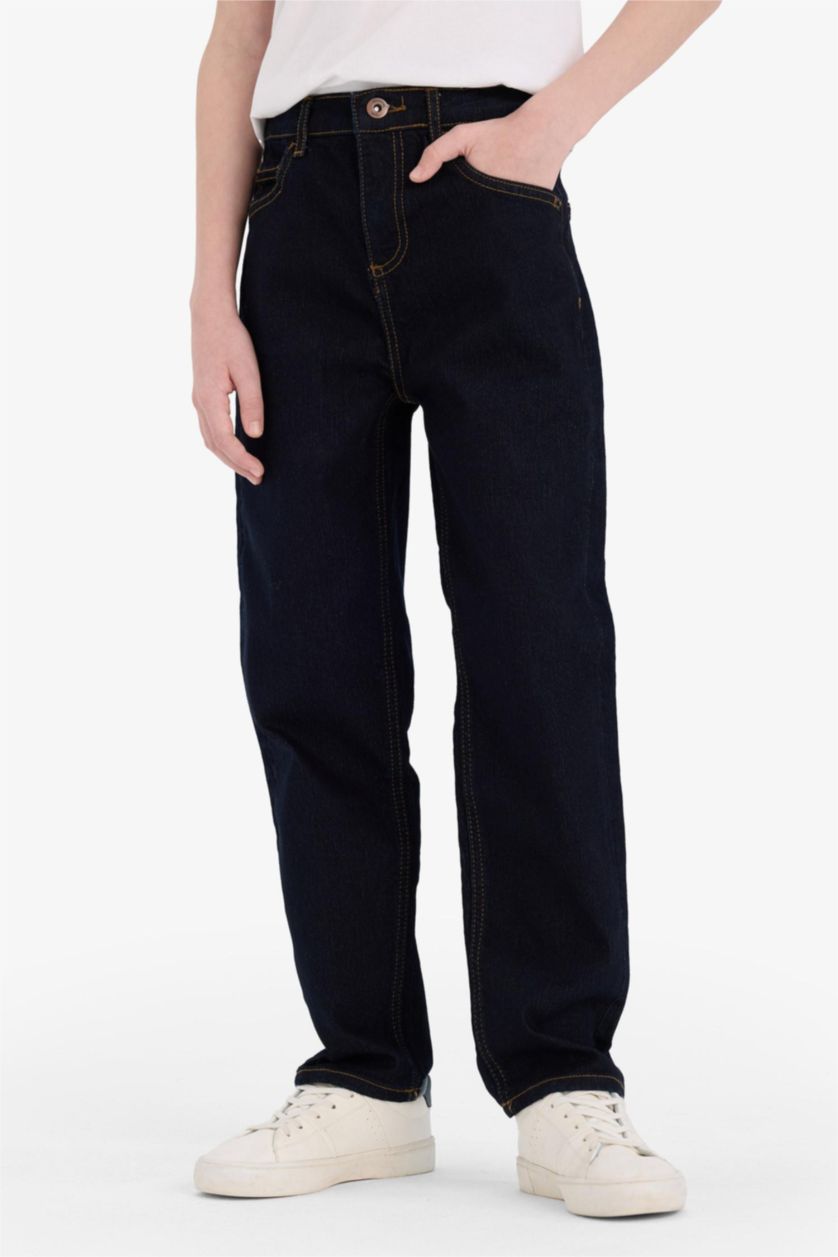 Erkek Çocuk - Genç Erkek Koyu Mavi Straight Fit Düz Paça Jean Pantolon Erkek Çocuk