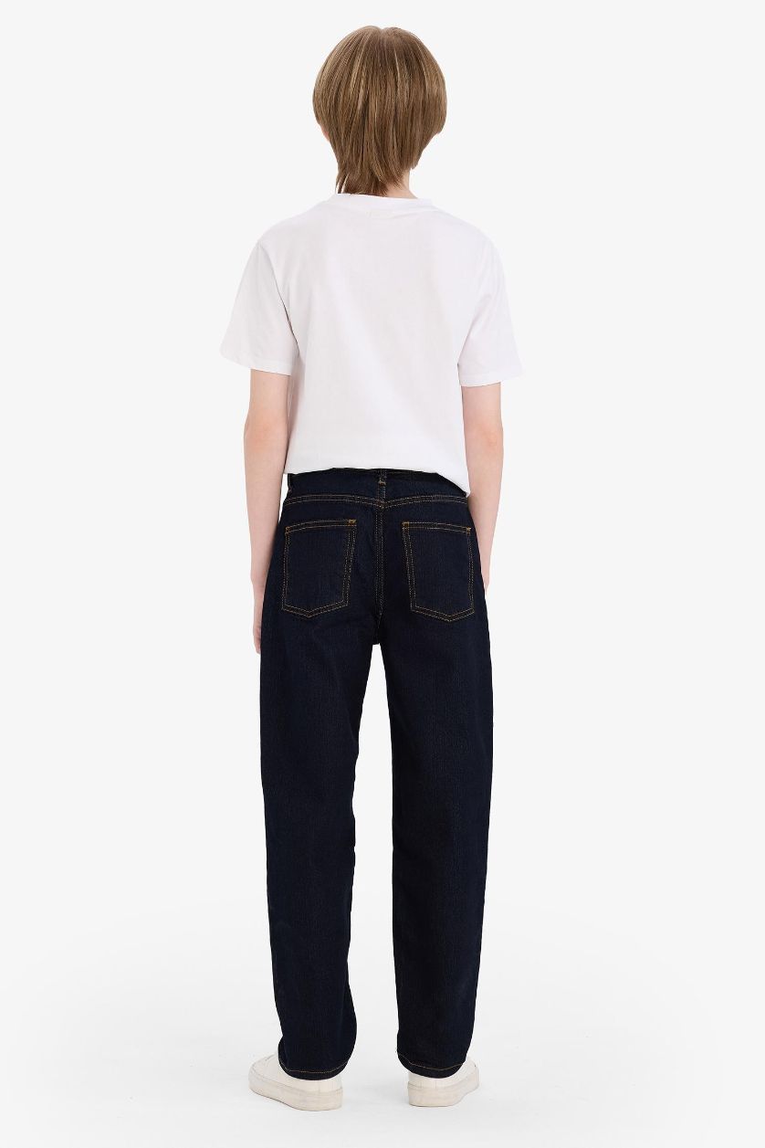 Erkek Çocuk - Genç Erkek Koyu Mavi Straight Fit Düz Paça Jean Pantolon Erkek Çocuk