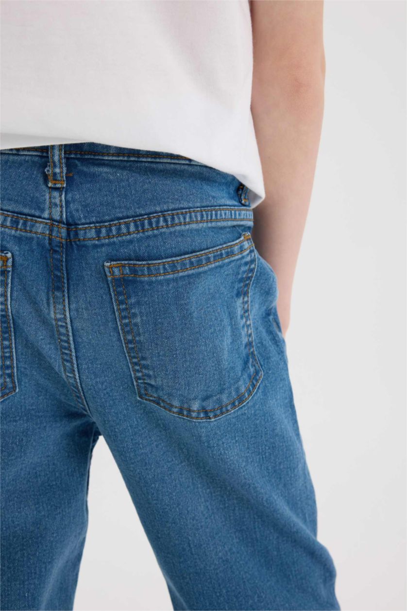 Erkek Çocuk - Genç Erkek Mavi Straight Fit Düz Paça Basic Düz Jean Pantolon Erkek Çocuk