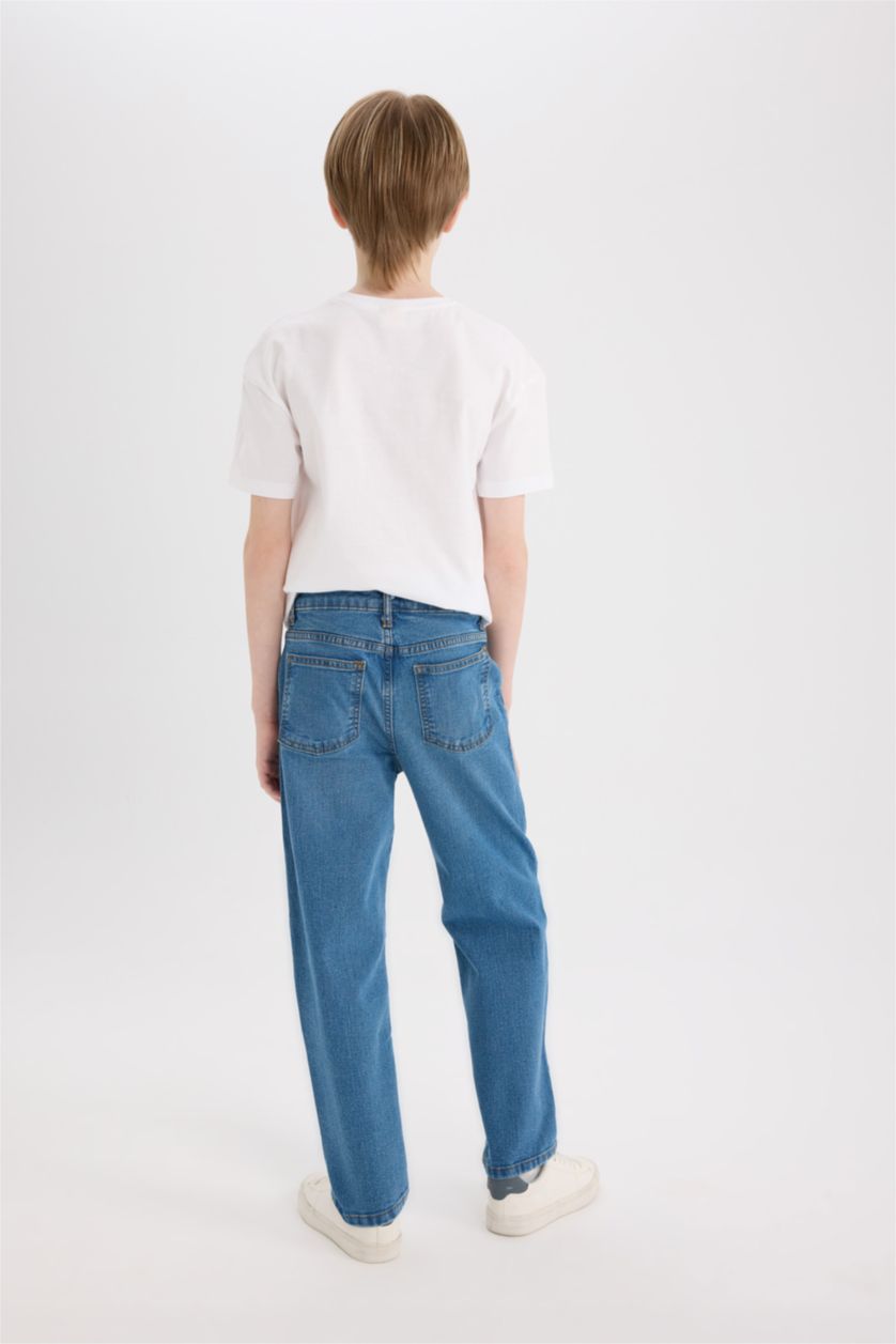 Erkek Çocuk - Genç Erkek Mavi Straight Fit Düz Paça Basic Düz Jean Pantolon Erkek Çocuk