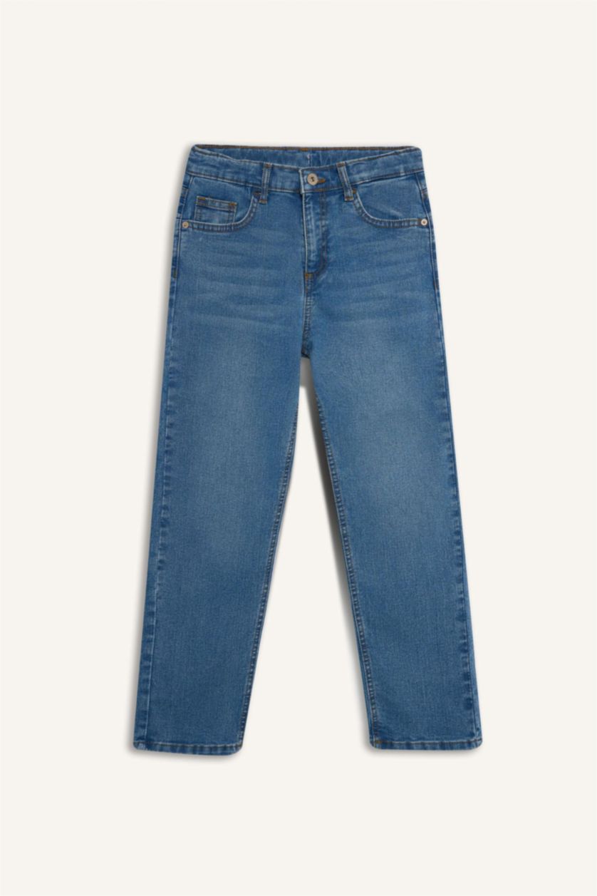 Erkek Çocuk - Genç Erkek Mavi Straight Fit Düz Paça Basic Düz Jean Pantolon Erkek Çocuk