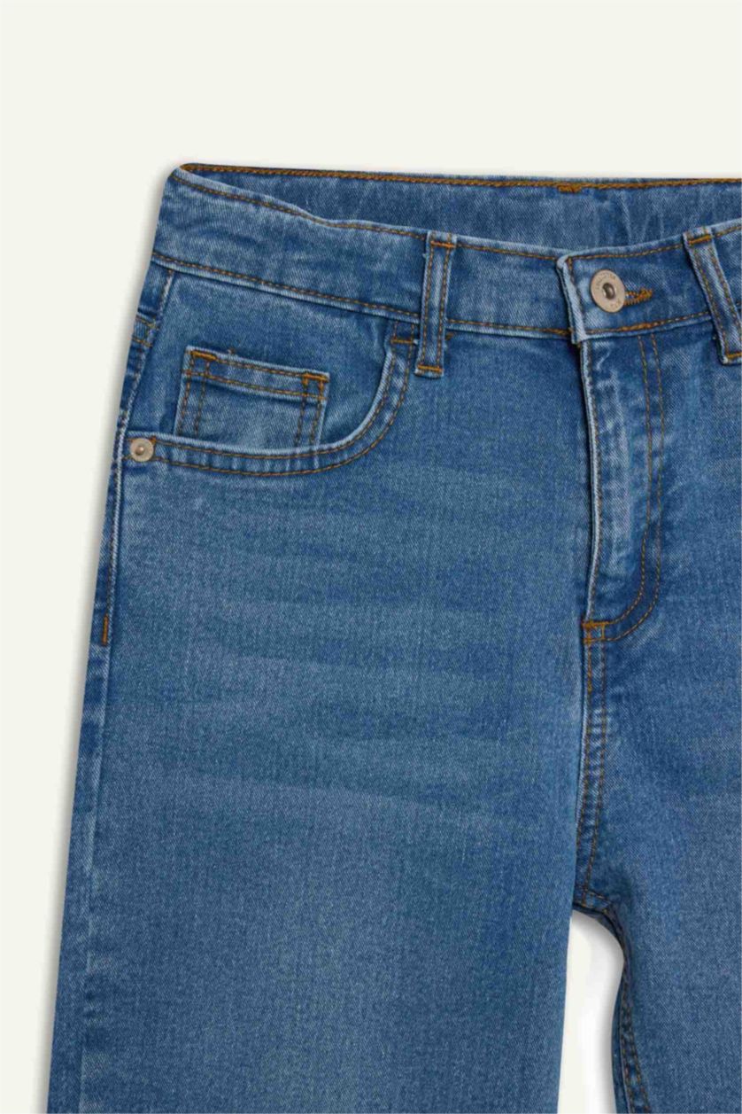 Erkek Çocuk - Genç Erkek Mavi Straight Fit Düz Paça Basic Düz Jean Pantolon Erkek Çocuk