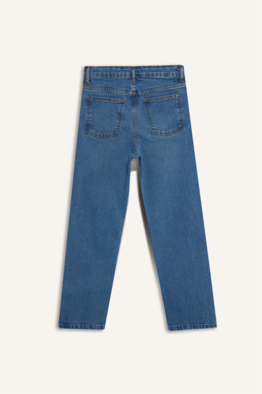 Erkek Çocuk - Genç Erkek Mavi Straight Fit Düz Paça Basic Düz Jean Pantolon Erkek Çocuk