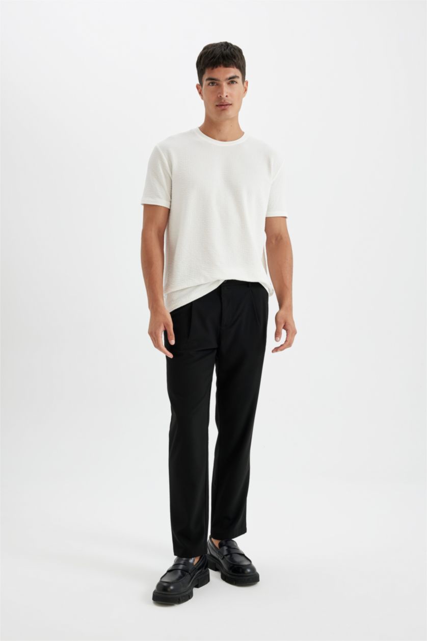 Erkek Beyaz Regular Fit Bisiklet Yaka Kısa Kollu Beyaz Krinkıl Tişört