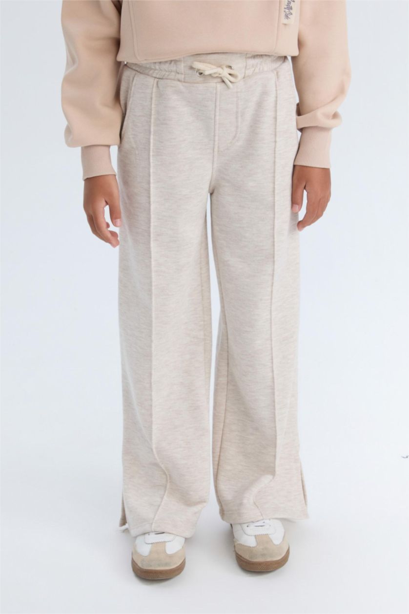 Kız Çocuk - Genç Kız Bej Melanj Kız Çocuk Wide Leg Beli Lastikli Eşofman Altı