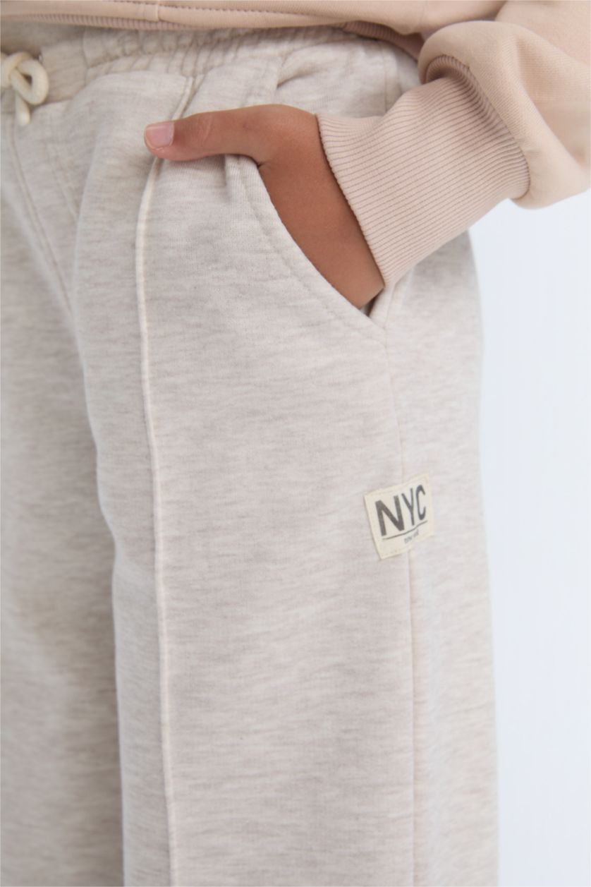 Kız Çocuk - Genç Kız Bej Melanj Kız Çocuk Wide Leg Beli Lastikli Eşofman Altı