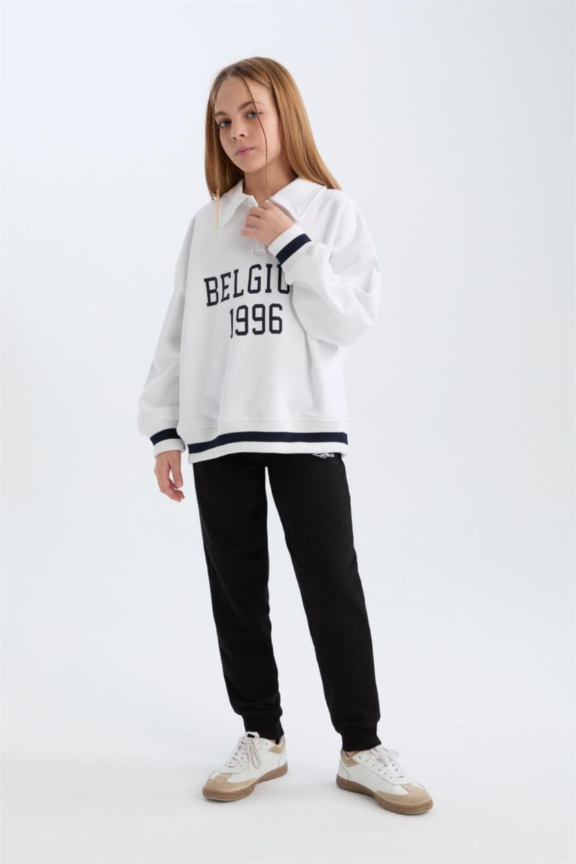 Kız Çocuk - Genç Kız Siyah Beli Lastikli Baskılı Jogger Eşofman Altı Kız Çocuk