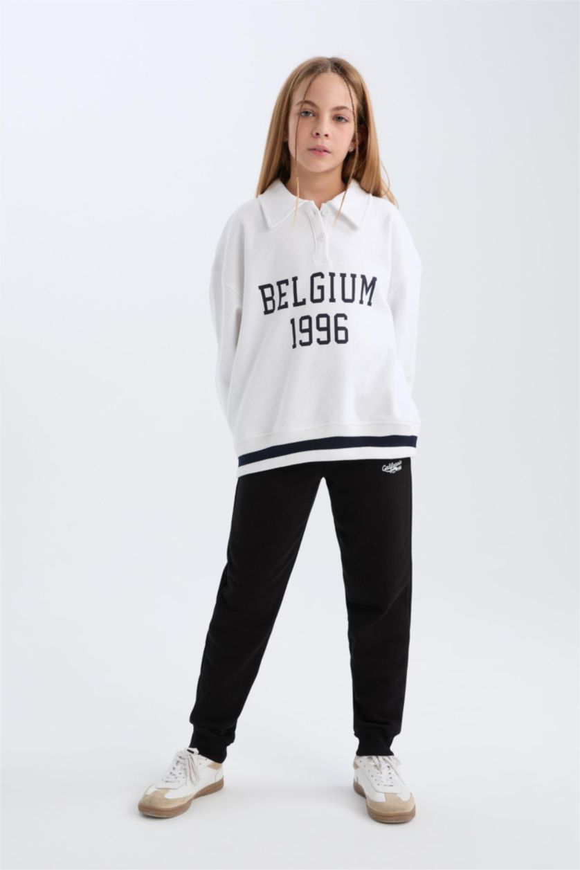 Kız Çocuk - Genç Kız Siyah Beli Lastikli Baskılı Jogger Eşofman Altı Kız Çocuk