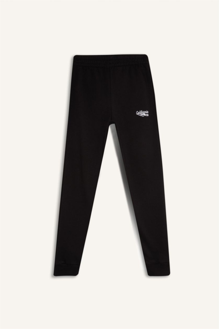 Kız Çocuk - Genç Kız Siyah Beli Lastikli Baskılı Jogger Eşofman Altı Kız Çocuk