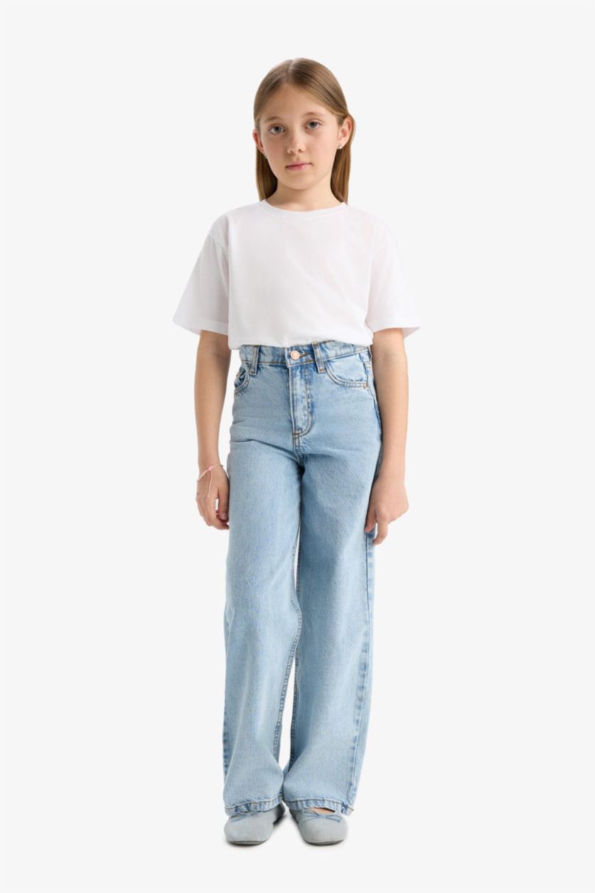 Kız Çocuk - Genç Kız Açık Mavi Wide Leg Geniş Paça Jean Pantolon Kız Çocuk