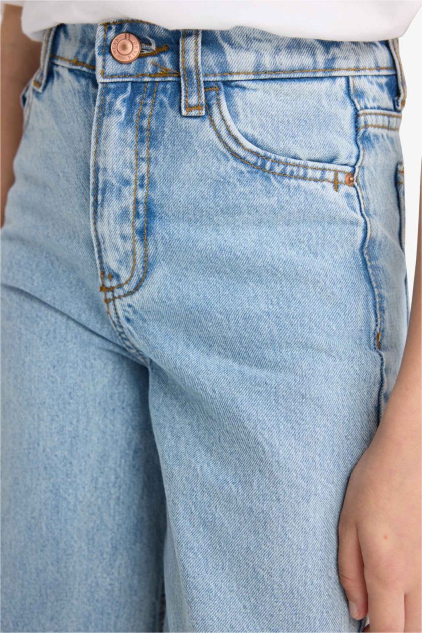 Kız Çocuk - Genç Kız Açık Mavi Wide Leg Geniş Paça Jean Pantolon Kız Çocuk