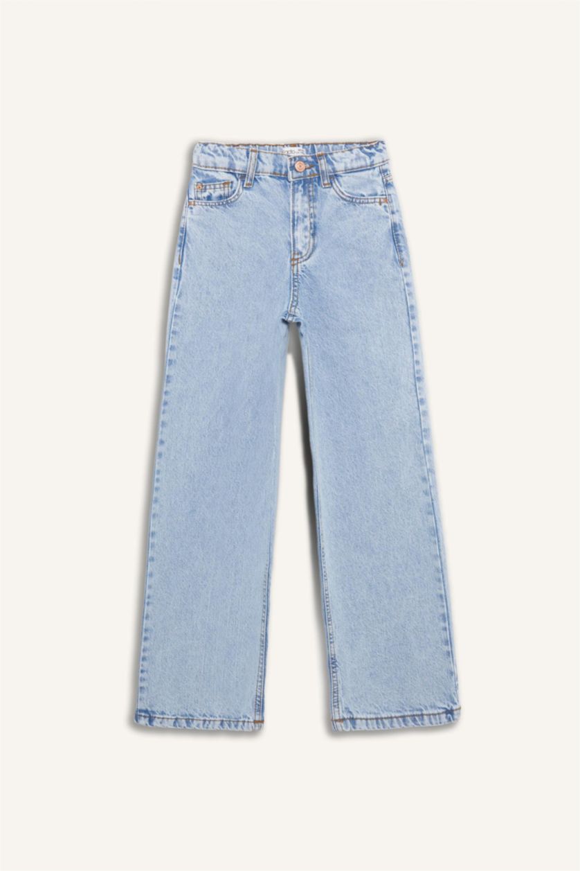 Kız Çocuk - Genç Kız Açık Mavi Wide Leg Geniş Paça Jean Pantolon Kız Çocuk