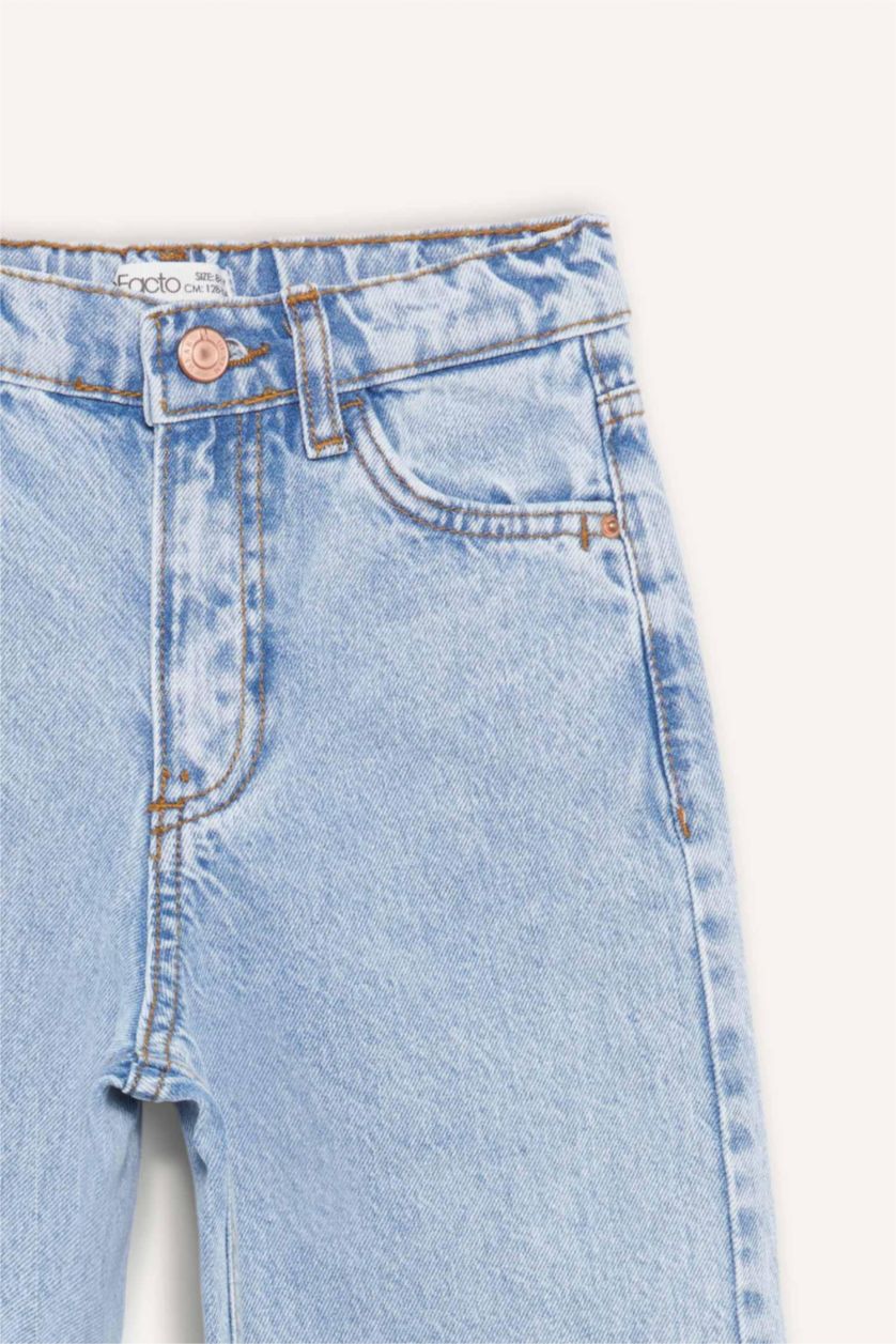 Kız Çocuk - Genç Kız Açık Mavi Wide Leg Geniş Paça Jean Pantolon Kız Çocuk