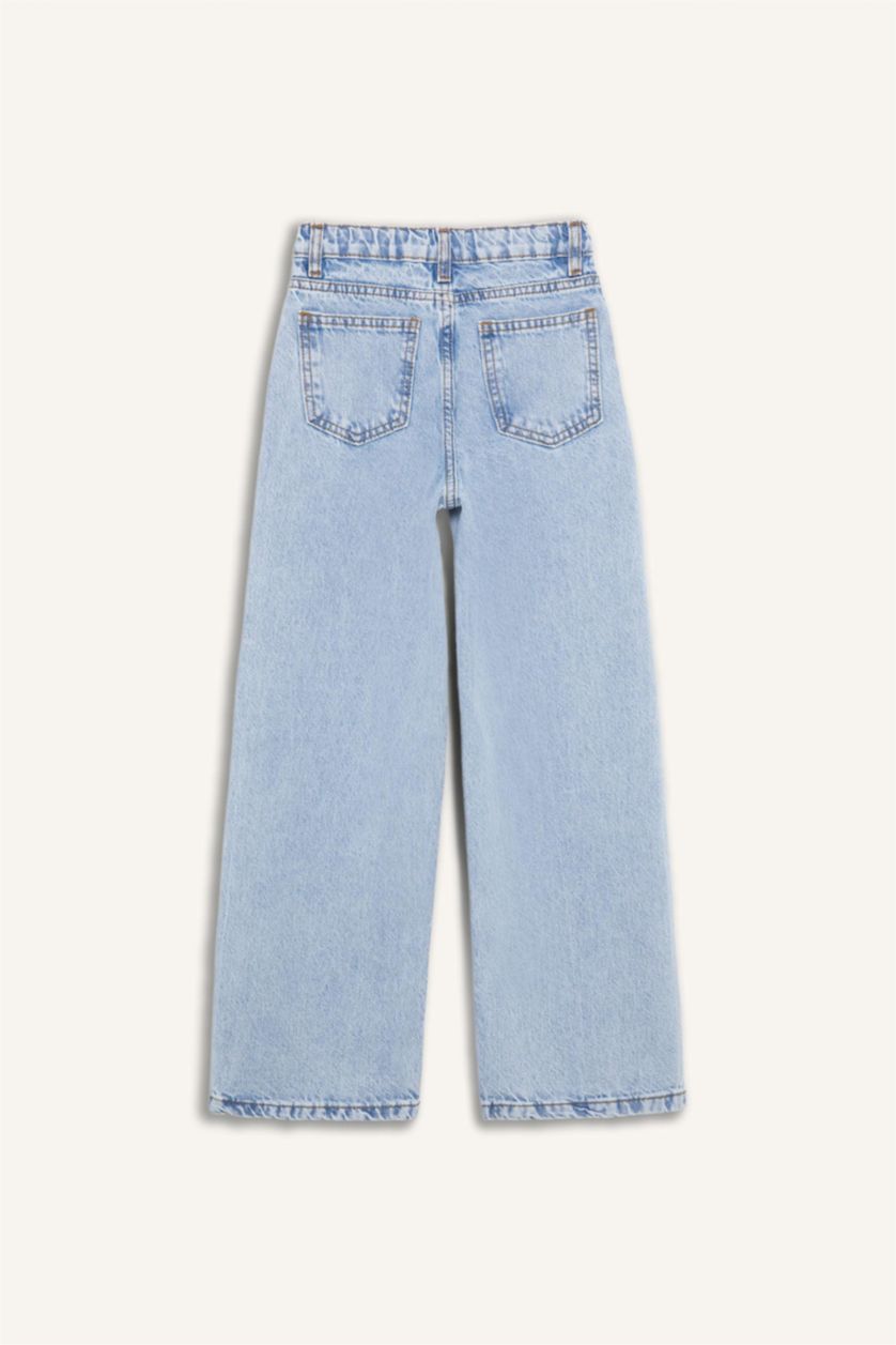 Kız Çocuk - Genç Kız Açık Mavi Wide Leg Geniş Paça Jean Pantolon Kız Çocuk