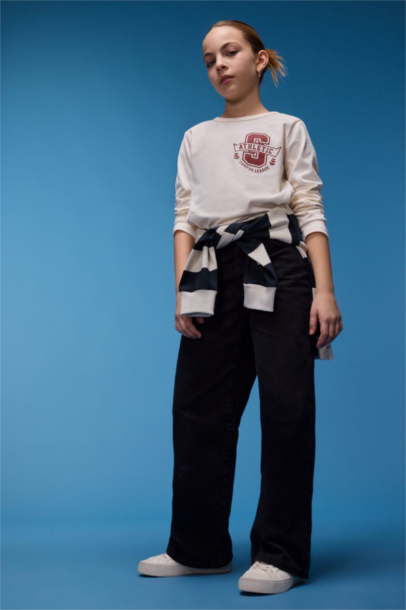 Kız Çocuk - Genç Kız Siyah Wıde Leg Geniş Paça Pantolon Kız Çocuk