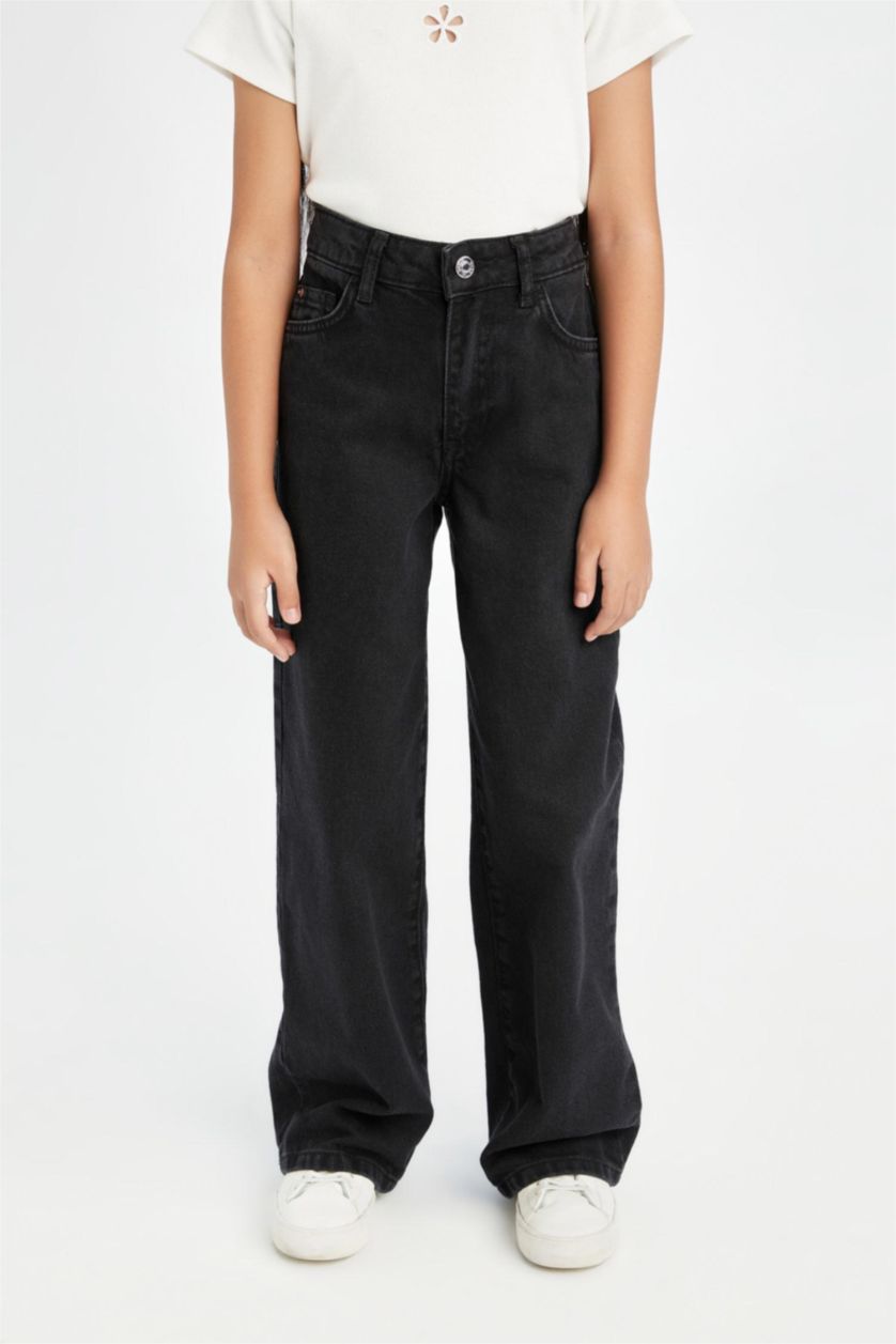 Kız Çocuk - Genç Kız Siyah Wıde Leg Geniş Paça Pantolon Kız Çocuk