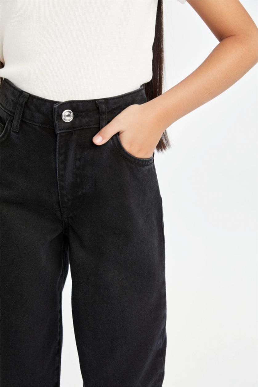 Kız Çocuk - Genç Kız Siyah Wıde Leg Geniş Paça Pantolon Kız Çocuk